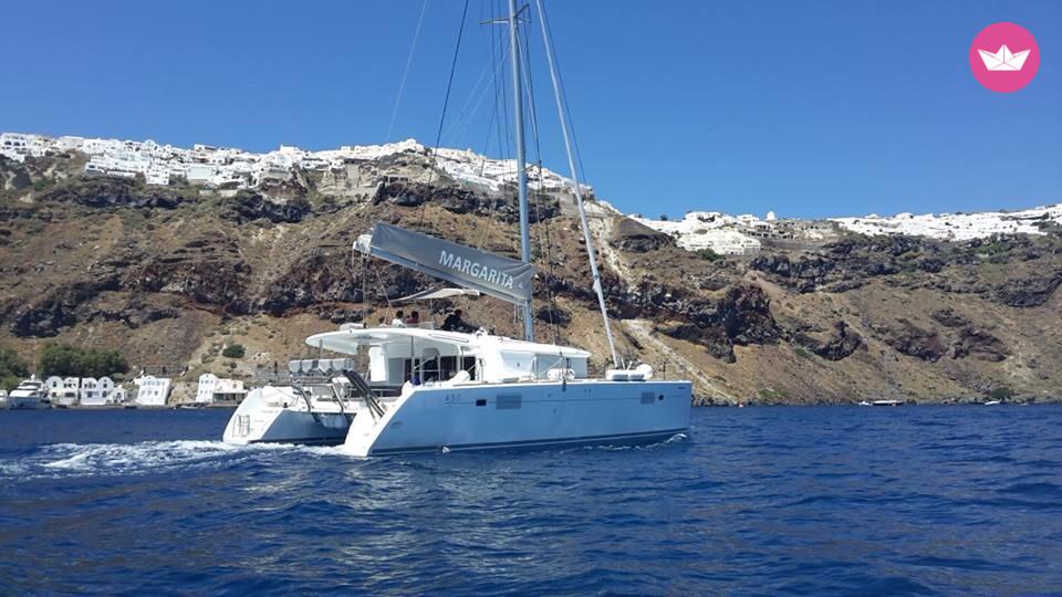 Enjoy Santorini's sunset in our Catamaran Margarita rental Thira
